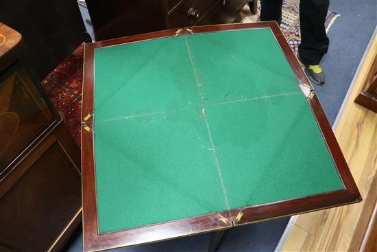 A French brass mounted mahogany envelope card table W.58cm